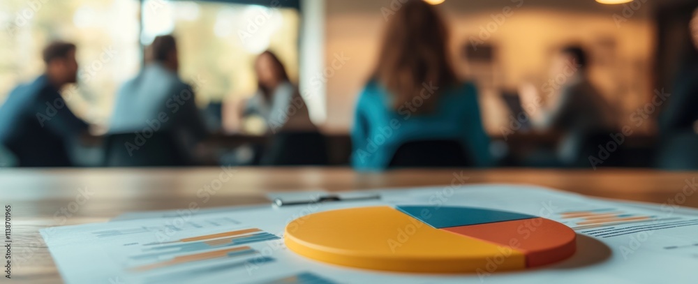 Poster Pie chart and data with a blurred meeting background.