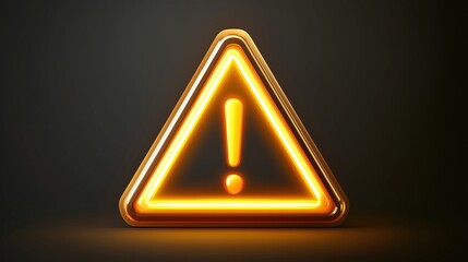 Illuminated triangular warning sign with exclamation mark on dark background. caution concept