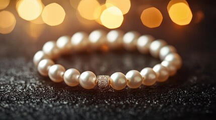 Elegant Pearl Bracelet with Sparkling Accent on Dark Background