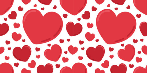 Romantic Valentine's Day pattern with red heart on white isolated background. Cute bright hearts - love symbols in vector festive valentine's style. For postcards, invitations, banners.