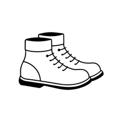 Hiking Boots Line Art on White Background