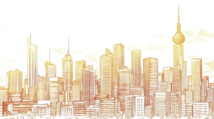 Hand-Drawn Urban Skyline at Dusk with Cool Lighting
