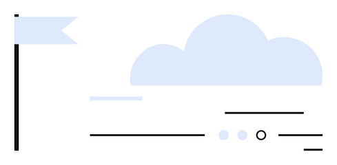Blue cloud, left-side flag, and abstract black lines create a minimalist design. Ideal for web design, data visualization, presentations, graphic design, user interfaces, modern art, educational