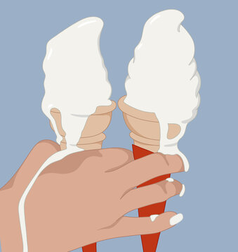 Illustration of a Hand Holding 2 Melting Ice Cream Cones