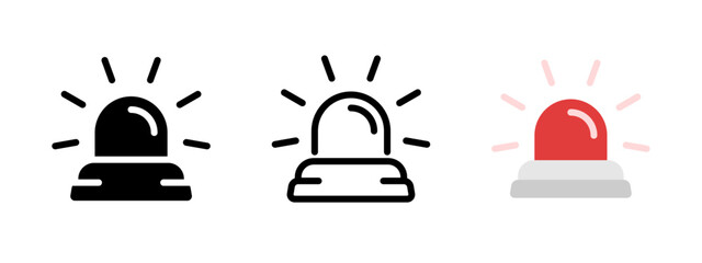 Alarm bulb icon. Alert bulb vector illustration. Emergency signal. Ambulance and police glowing red flasher siren symbol. Danger beacon sign. Security attention lamp pictogram. Rescue caution lamp.