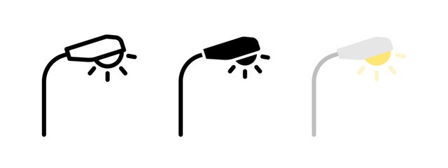 Street light icon. Lamp post vector illustration. Road lantern post symbol. City electricity night illumination sign. Street light pillar pictogram. Modern urban lamp post concept.
