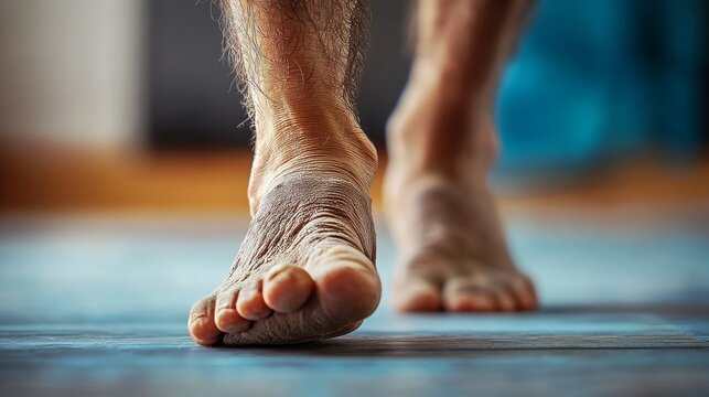 Close up of a man s feet highlighting serious complications from diabetes related foot issues