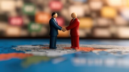 Virtual Negotiations in International Trade with Minimalist Figurines on Map