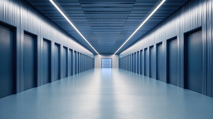 Obraz premium Futuristic Warehouse Interior with Holographic Inventory Displaying Modern Technology