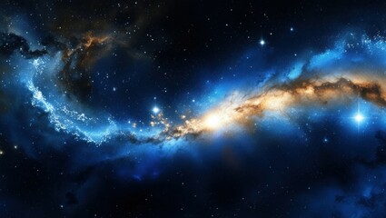 Fototapeta premium Space nebula, cosmic clouds, swirling blue and gold gases, celestial light, star formation, cosmic dust, vibrant galactic colors, deep space, astronomical phenomenon, ethereal universe, high resolutio