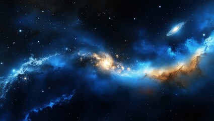 Obraz premium space nebula, cosmic clouds, starry sky, deep space, vibrant colors, blue and gold, galactic swirl, celestial beauty, astronomical phenomenon, cosmic dust, interstellar gas, high resolution, dramatic 