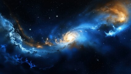 Fototapeta premium Space nebula, cosmic clouds, swirling blue and gold gases, celestial light, star formation, cosmic dust, vibrant galactic colors, deep space, astronomical phenomenon, ethereal universe, high resolutio