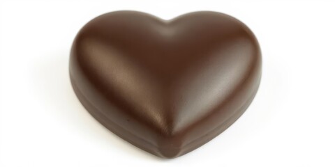 A rich, dark chocolate heart, glossy and smooth, isolated on a pure white background, heart shape, chocolate lover, chocolatey
