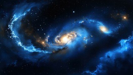 Fototapeta premium Space nebula, cosmic clouds, swirling blue and gold gases, celestial light, star formation, cosmic dust, vibrant galactic colors, deep space, astronomical phenomenon, ethereal universe, high resolutio