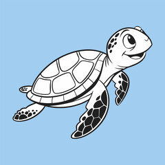 A cheerful cartoon turtle swimming gracefully in underwater