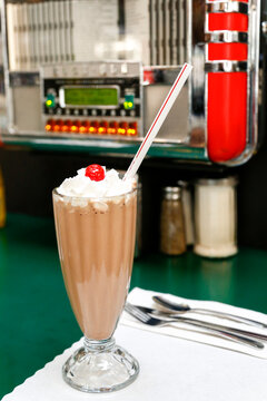 Los Angeles, California. USA Chocolate milkshake at old diner. .