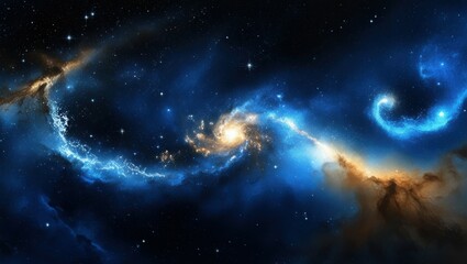 Fototapeta premium Space nebula, cosmic clouds, swirling blue and gold gases, celestial light, star formation, cosmic dust, vibrant galactic colors, deep space, astronomical phenomenon, ethereal universe, high resolutio