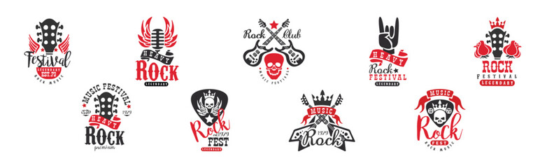 Rock Club and Festival Music Logo and Badge Vector Set