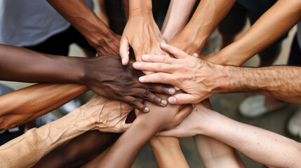 group of diverse people holding hands, business