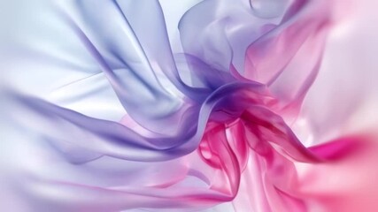 Translucent, silky waves come to life in animation, gently bending and twisting in space. Pastel pink, purple and white gradients alternate to create subtle lighting accents and dynamics that convey a