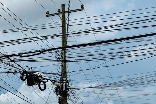 Playa del Carmen, Mexico Telephone and power wires line the streets of Playa del Carmen