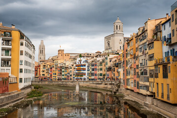 View from the Pont de les Peixateries Velles (Eiffel Bridge), Girona, Catalonia. Spain.