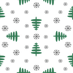Winter seamless pattern colorful with Christmas trees growing among snowdrifts and snowflakes in cold forest vector illustration