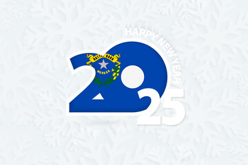New Year 2025 for Nevada on snowflake background.