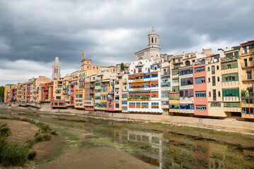 Along the Onyar river in Girona, Catalonia. Spain.