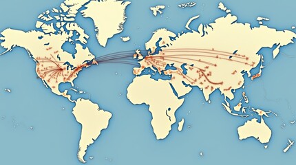 Obraz premium detailed map showcasing various bird migration routes across continents