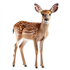 Fototapeta premium Cute fawn standing, white background.