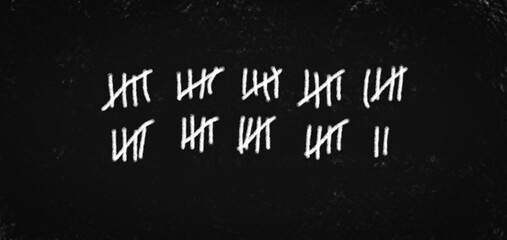 Tally Marks Counting on Black Background – Minimalist Chalk Drawing