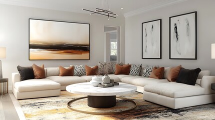 Beautiful Modern Living room Interior with furniture's ,mockup frame , posters, wall -3d Rendering