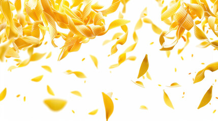 falling raw pasta isolated on white