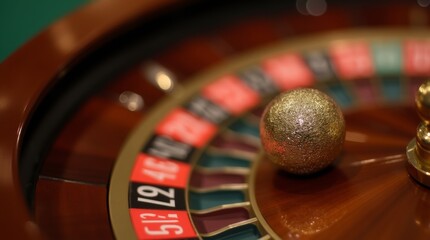 Obraz premium An elegant roulette wheel with a shiny ball, capturing the thrill of casino gaming and the allure of chance.