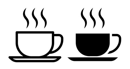Coffee cup Icons set in solid and thin line style