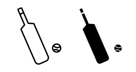 Cricket bat and ball Icons set in solid and thin line style