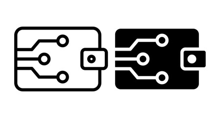 Digital wallet Icons vectors. black solid and liner versions