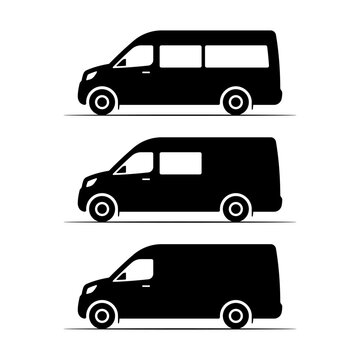 Minibus icon. Black silhouette. Side view. Vector simple flat graphic illustration. Isolated object on white background. Isolate.
