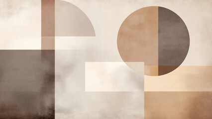 Minimalist design featuring modern abstract geometric shapes in a neutral beige and brown color palette.