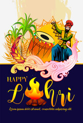 vector illustration of Happy Lohri holiday festival of Punjab India with beautiful background