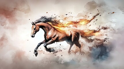 Abstract Golden Horse Galloping: Captivating Art Piece with Molten Gold Trails and Metallic Textures - Perfect for Sporty Interior Posters and Modern Decor