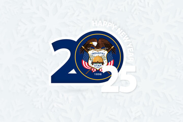 New Year 2025 for Utah on snowflake background.