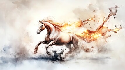 Abstract Golden Horse Galloping: Captivating Art Piece with Molten Gold Trails and Metallic Textures - Perfect for Sporty Interior Posters and Modern Decor