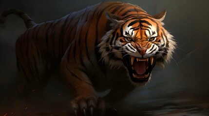 Tiger wild screaming roars