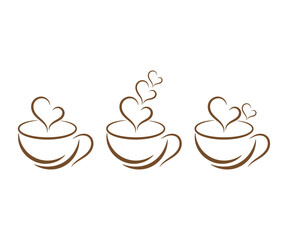 Coffee Cup With Heart Shape Logo Design, Vector Illustration