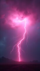 Naklejka premium Surreal Storm Neon Pink Rays and Swirling Vortex of a Tornado Cyclone and Twister