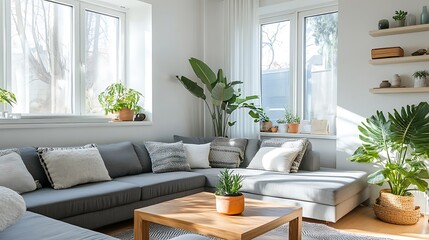 Beautiful Modern Living room Interior with furniture's ,mockup frame , posters, wall -3d Rendering
