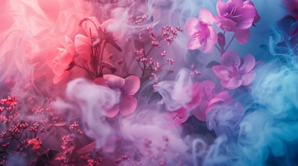 Obraz premium Vibrant pink and purple floral smoke against a dark background