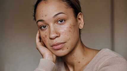 Closeup Portrait of Young Woman with Freckles
